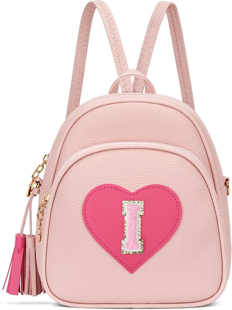 CLOUDWINGS Girls Initial Mini Backpack Gifts for Kid Toddler Little Girl Teen Small Cute Heart Backpack Purse Preschool Kindergarten Bookbag，Pink-I - Image 1